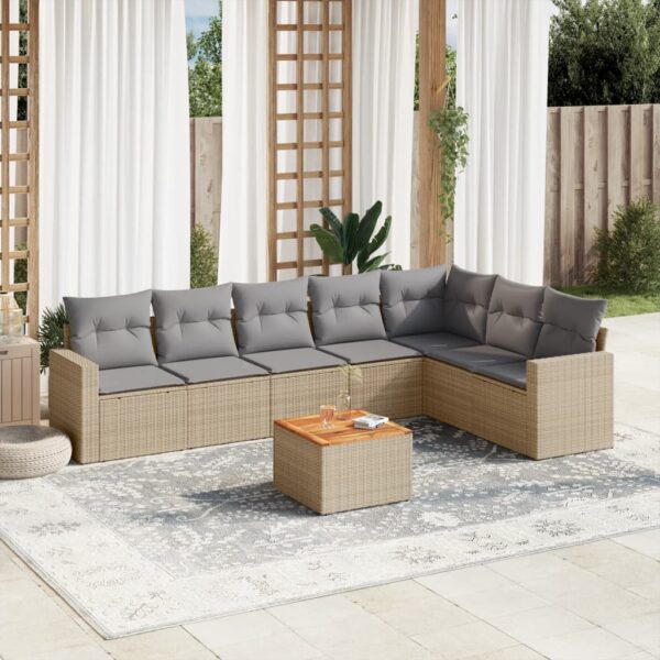 8-delige Loungeset met kussens poly rattan gemengd beige