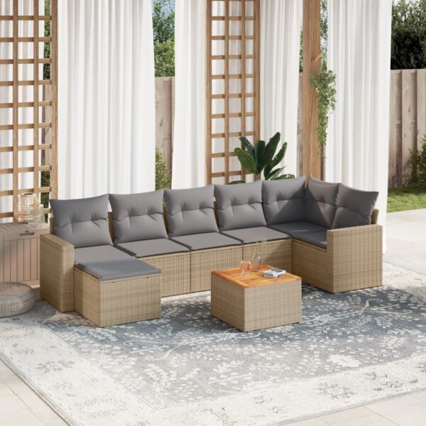 8-delige Loungeset met kussens poly rattan gemengd beige