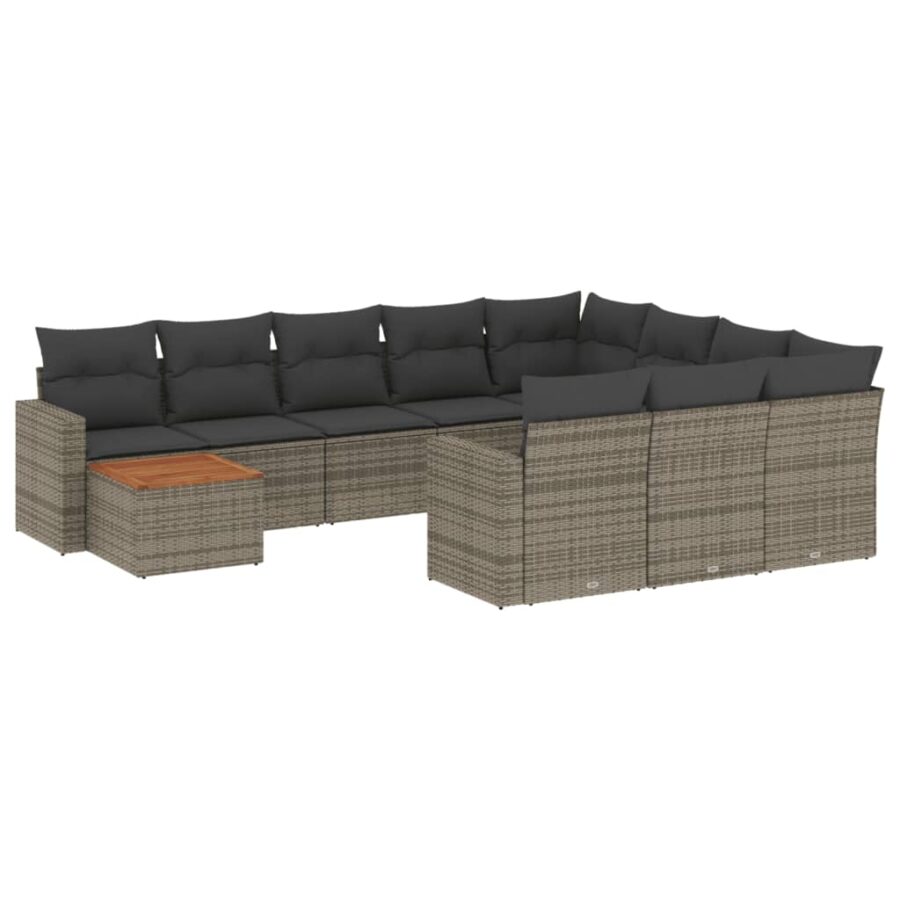 11-delige Loungeset met kussens poly rattan grijs - Afbeelding 2