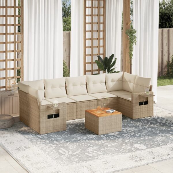 8-delige Loungeset met kussens poly rattan beige