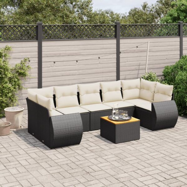 8-delige Loungeset met kussens poly rattan zwart