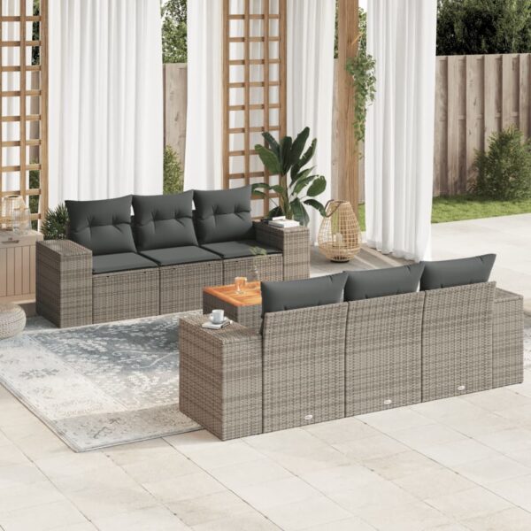 7-delige Loungeset met kussens poly rattan grijs