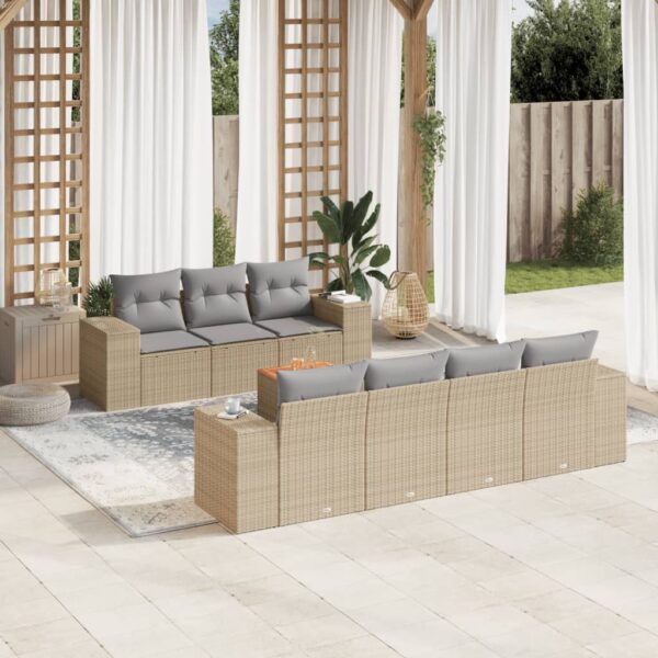 8-delige Loungeset met kussens poly rattan beige