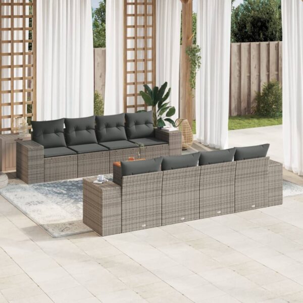 9-delige Loungeset met kussens poly rattan grijs