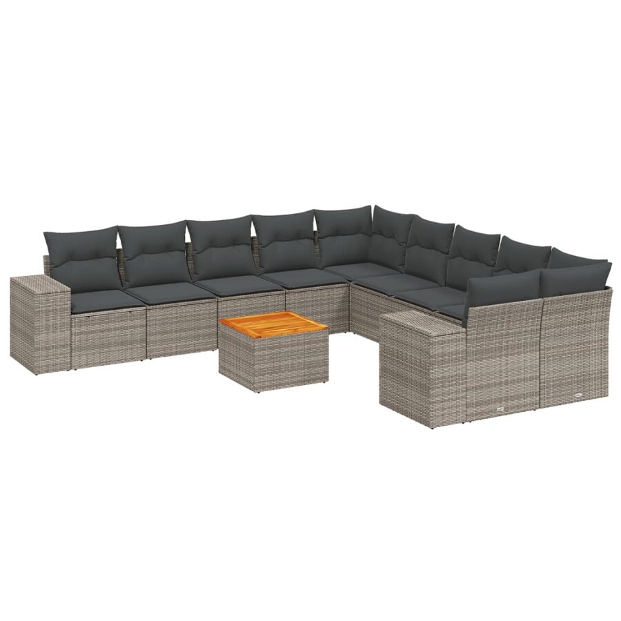 11-delige Loungeset met kussens poly rattan grijs - Afbeelding 2