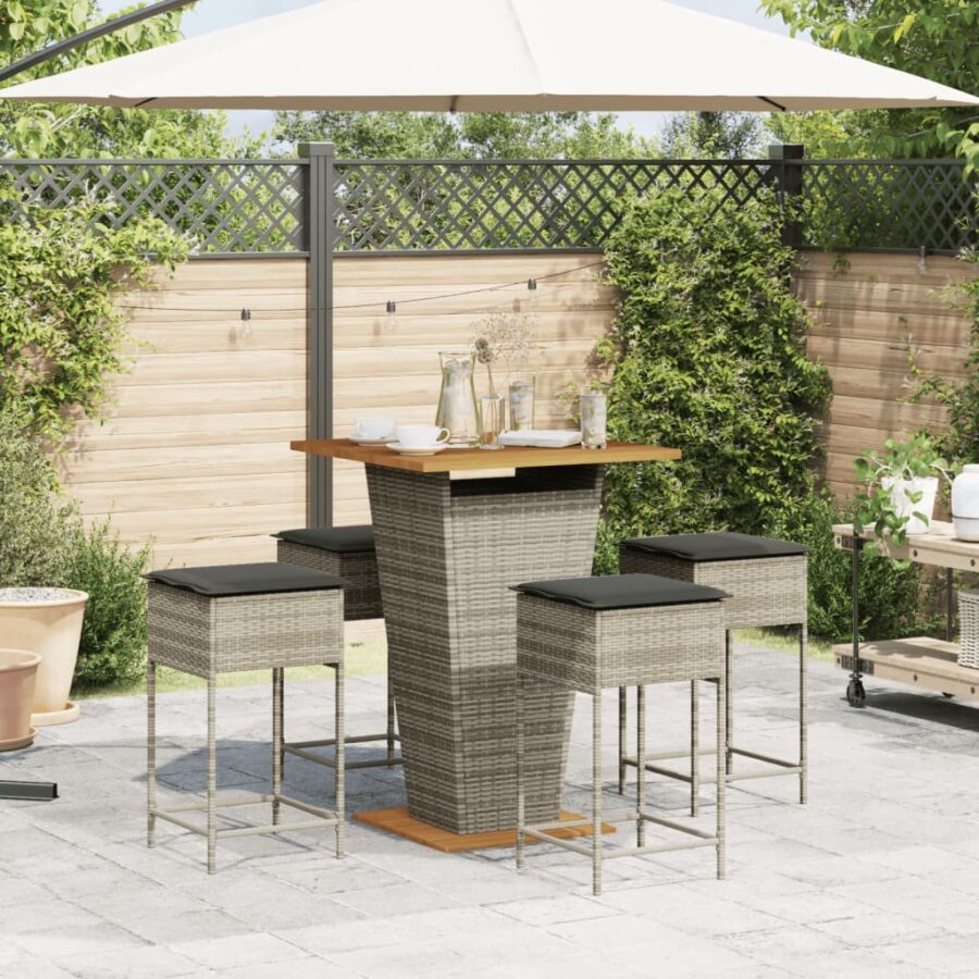 5-delige Tuinbarset met kussens poly rattan grijs - Afbeelding 3
