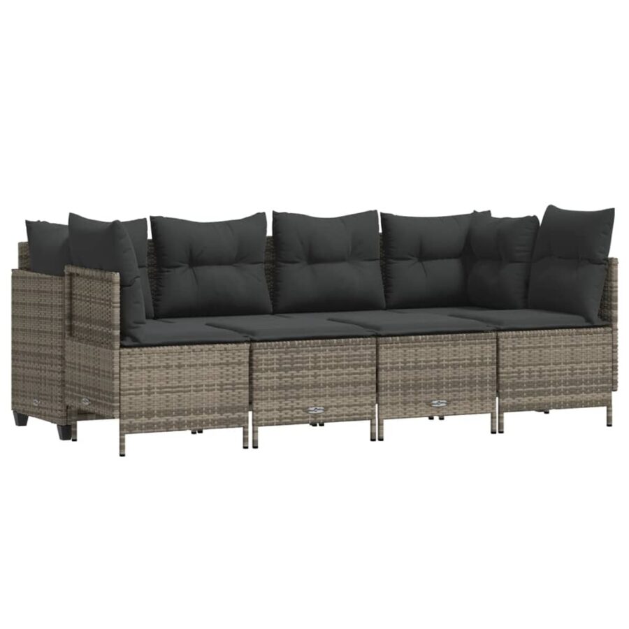 5-delige Loungeset met kussens poly rattan grijs - Afbeelding 2