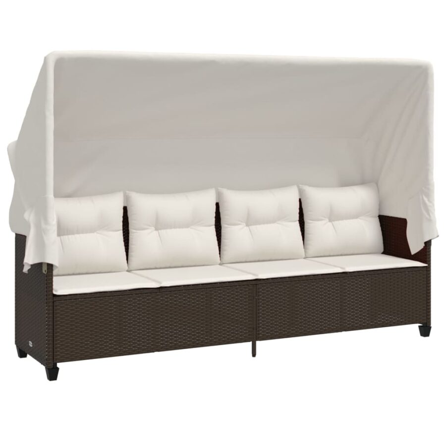 5-delige Loungeset met kussens poly rattan bruin - Afbeelding 3
