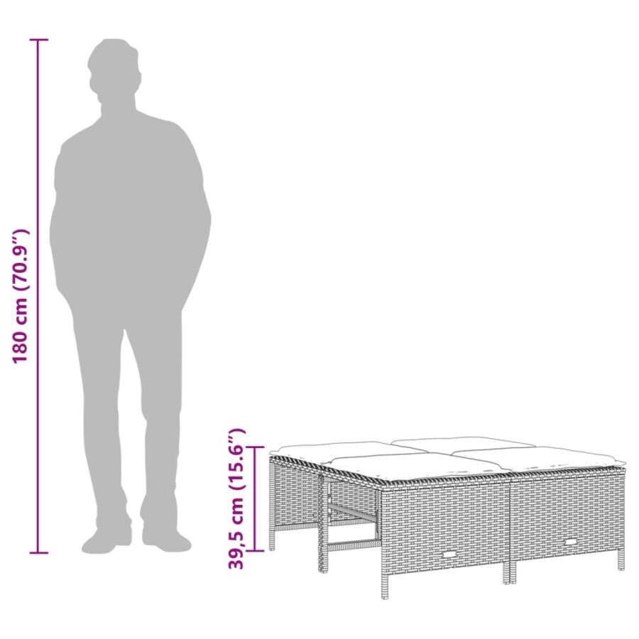 5-delige Loungeset met kussens poly rattan bruin - Afbeelding 10
