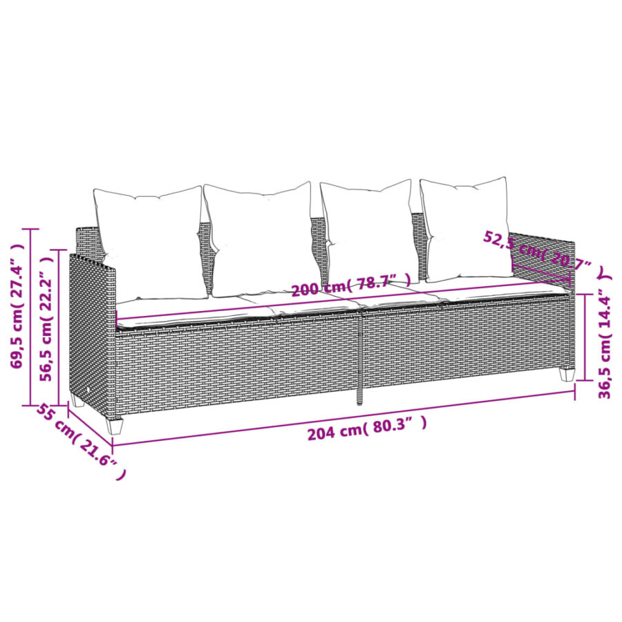 5-delige Loungeset met kussens poly rattan bruin - Afbeelding 10