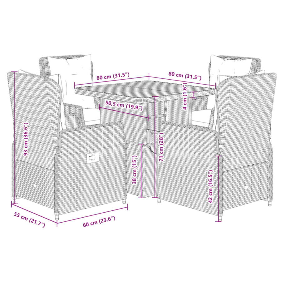 5-delige Tuinset met kussens poly rattan beige - Afbeelding 9