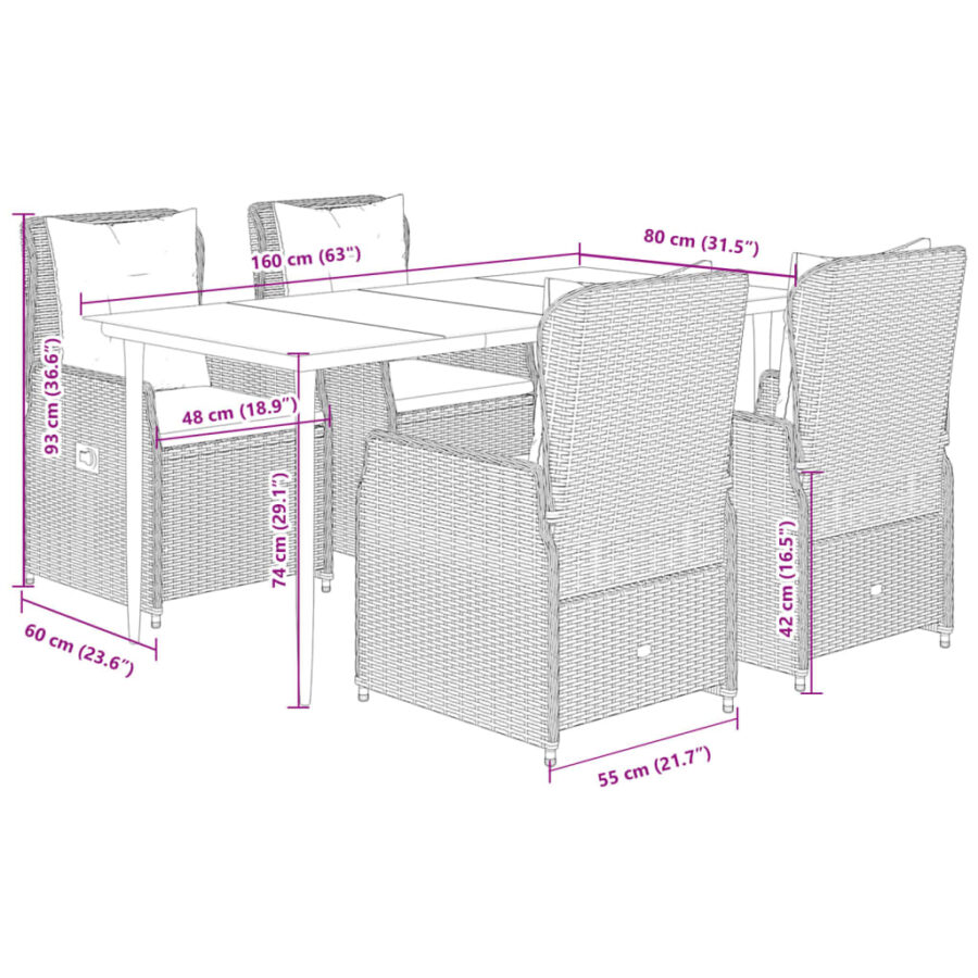 5-delige Tuinset met kussens poly rattan beige - Afbeelding 8
