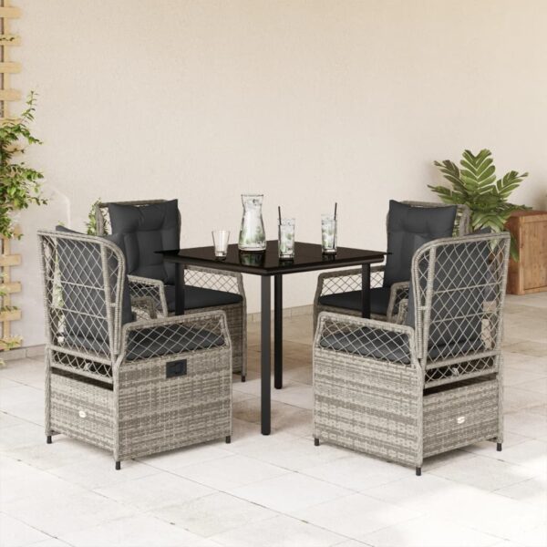 5-delige Tuinset met kussens poly rattan grijs