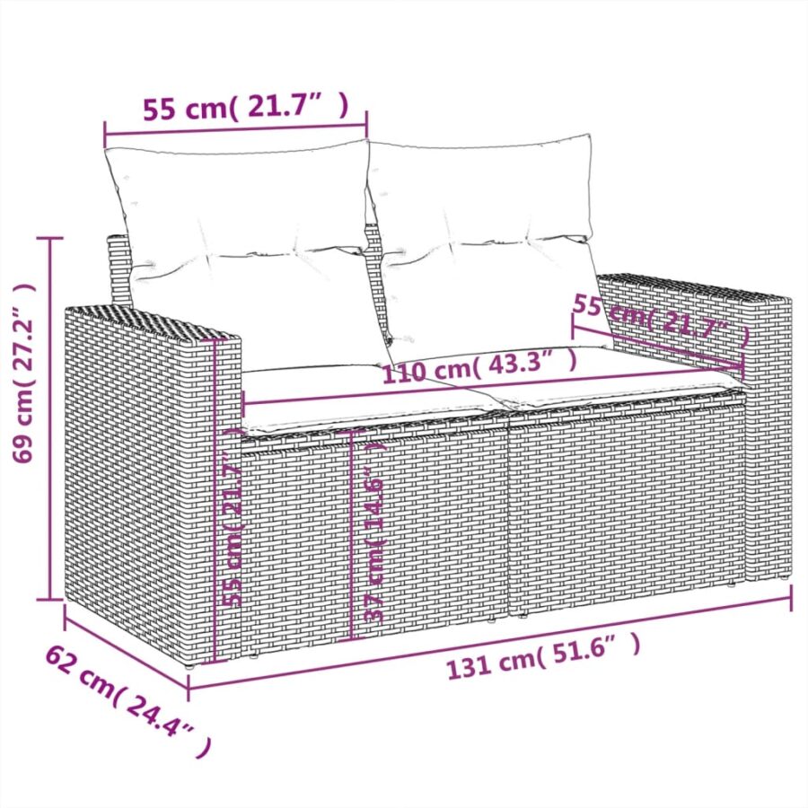 6-delige Loungeset met kussens poly rattan lichtgrijs - Afbeelding 12