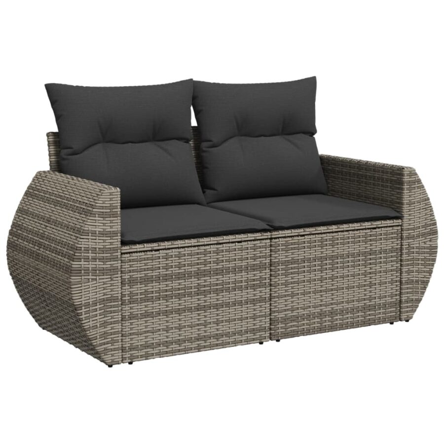 6-delige Loungeset met kussens poly rattan grijs - Afbeelding 6