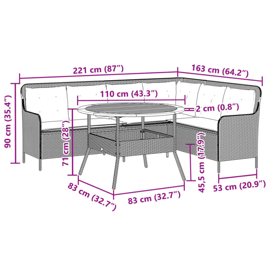 2-delige Loungeset met kussens poly rattan beige - Afbeelding 7