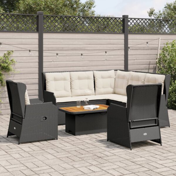 6-delige Loungeset met kussens poly rattan zwart