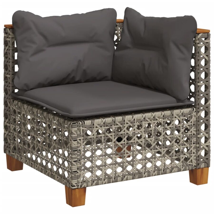 5-delige Loungeset met kussens poly rattan grijs - Afbeelding 4