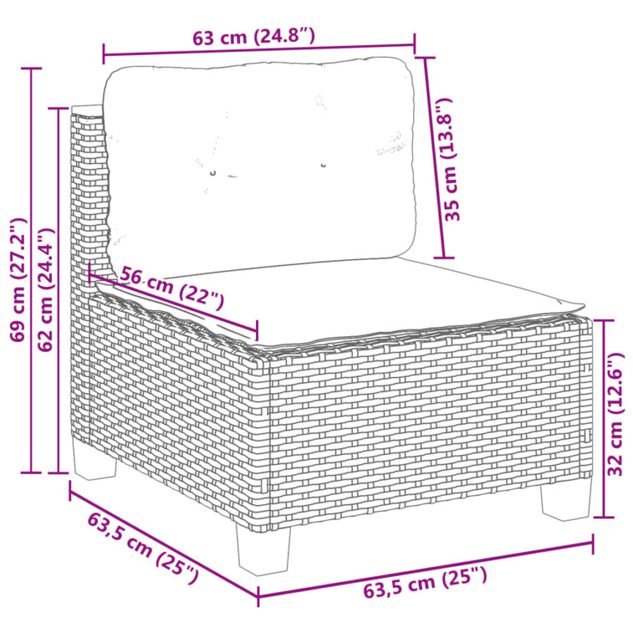 5-delige Loungeset met kussens poly rattan grijs - Afbeelding 8