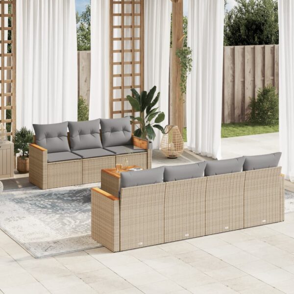 8-delige Loungeset met kussens poly rattan beige