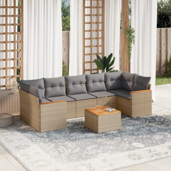 8-delige Loungeset met kussens poly rattan beige