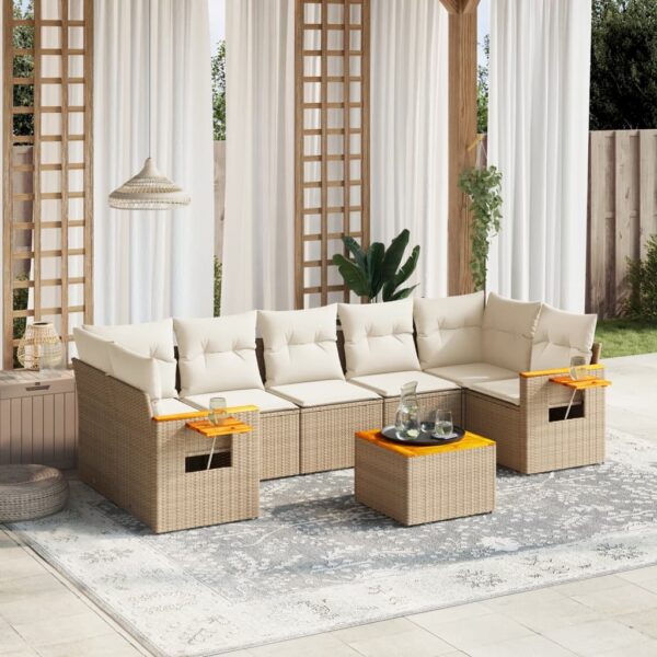 8-delige Loungeset met kussens poly rattan beige