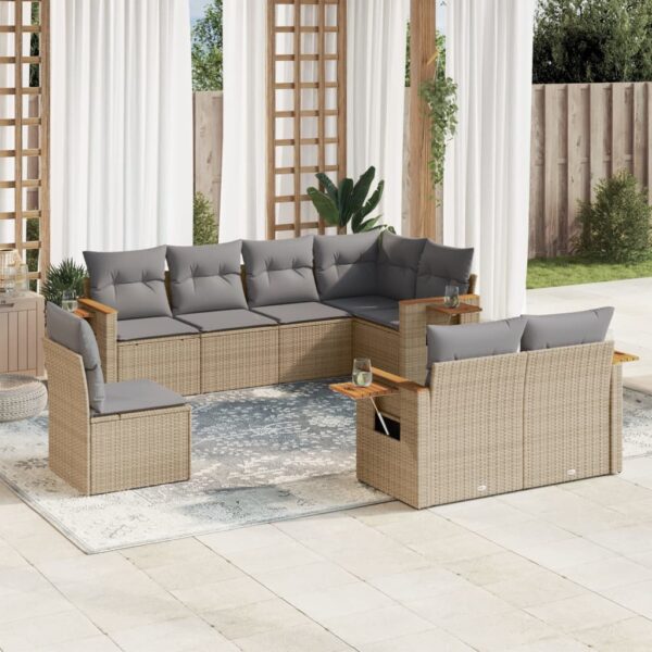 8-delige Loungeset met kussens poly rattan beige