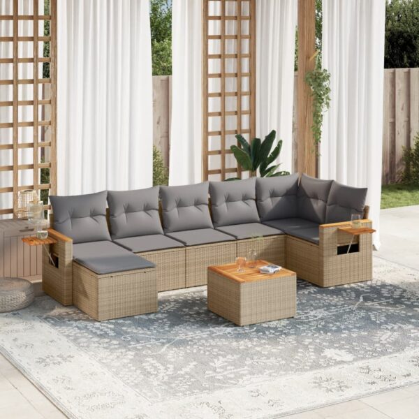 8-delige Loungeset met kussens poly rattan beige