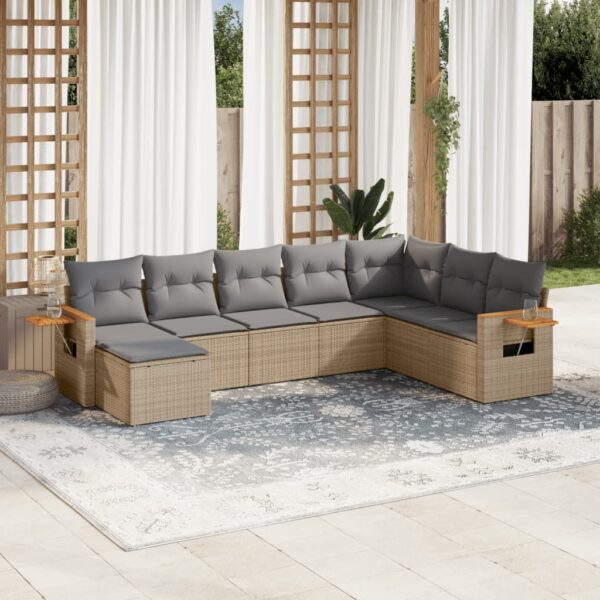 8-delige Loungeset met kussens poly rattan beige