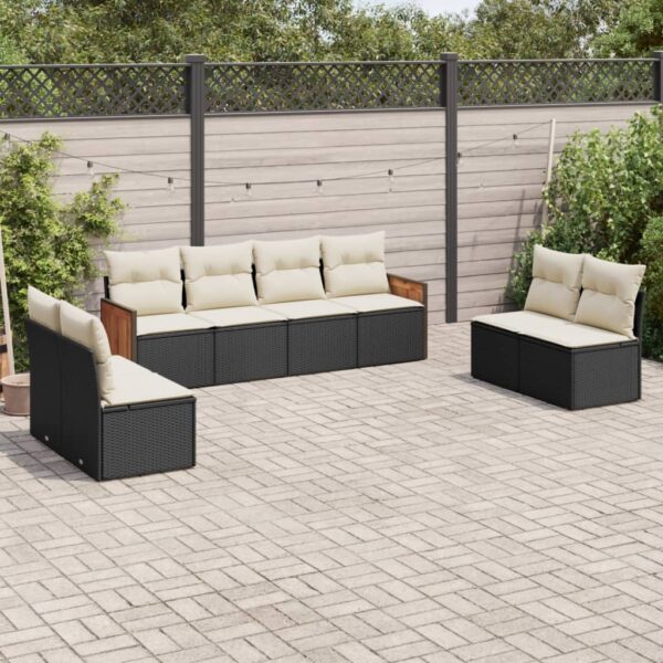 8-delige Loungeset met kussens poly rattan zwart