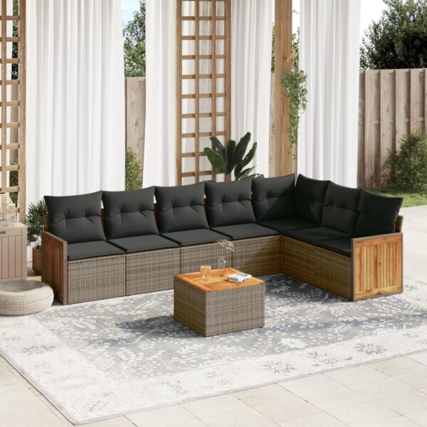 8-delige Loungeset met kussens poly rattan grijs