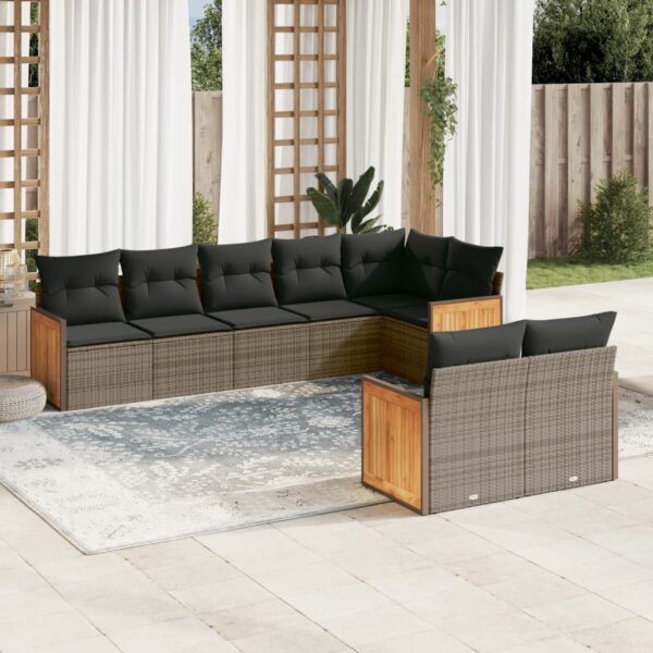 8-delige Loungeset met kussens poly rattan grijs