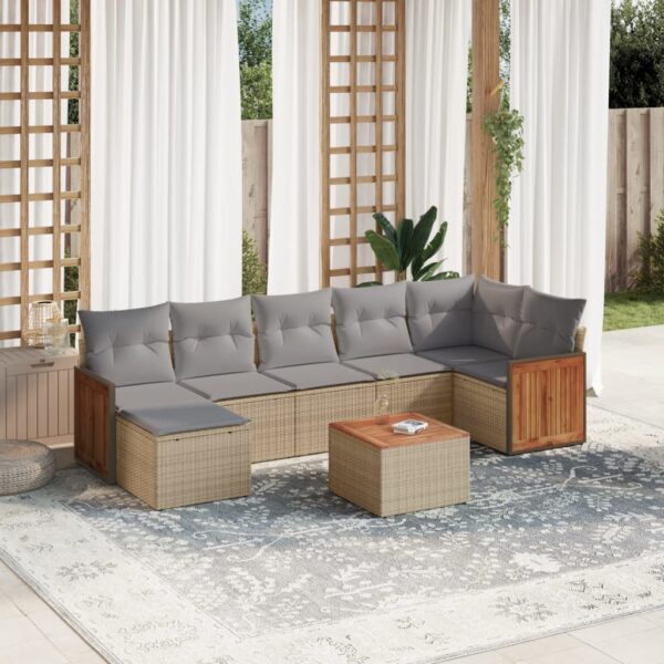 8-delige Loungeset met kussens poly rattan beige