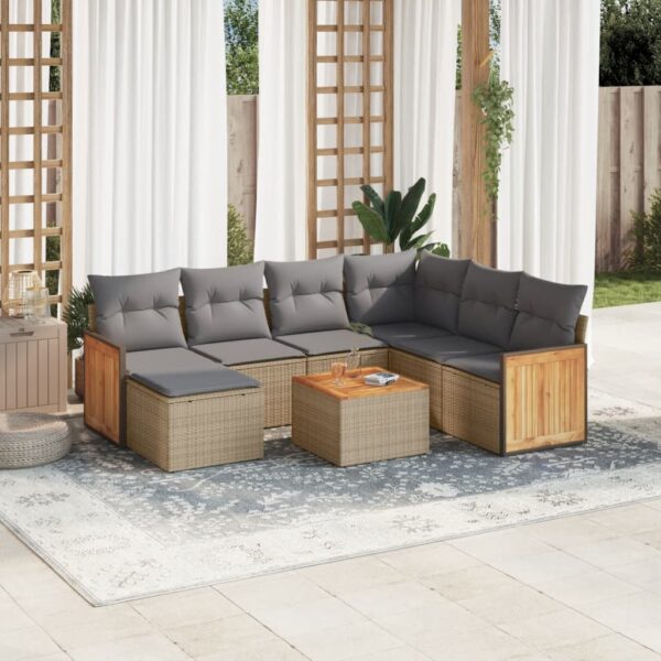 8-delige Loungeset met kussens poly rattan beige