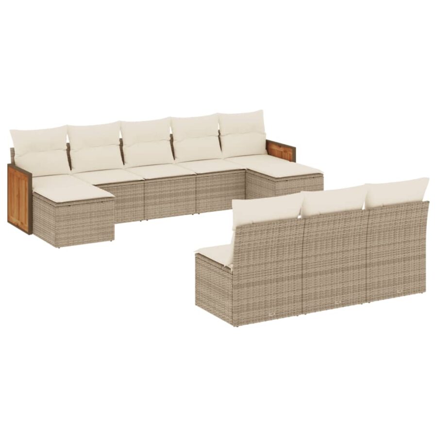 10-delige Loungeset met kussens poly rattan beige - Afbeelding 2
