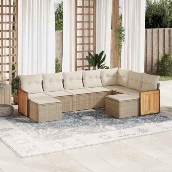 9-delige Loungeset met kussens poly rattan beige