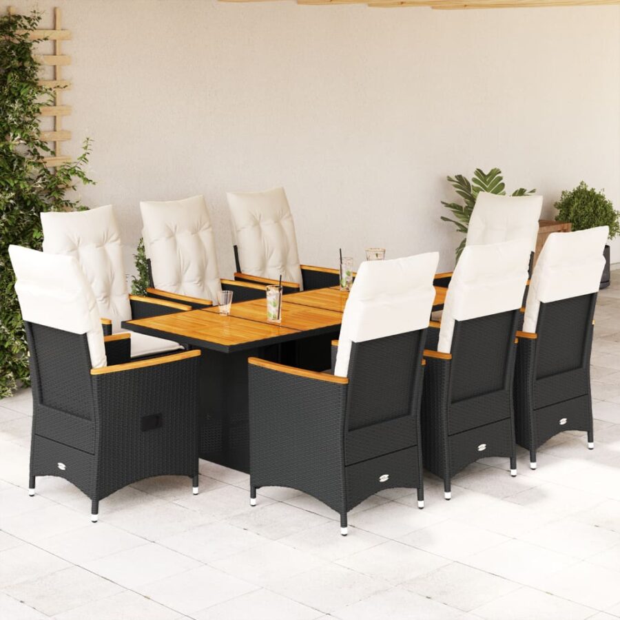 9-delige Tuinset poly rattan zwart