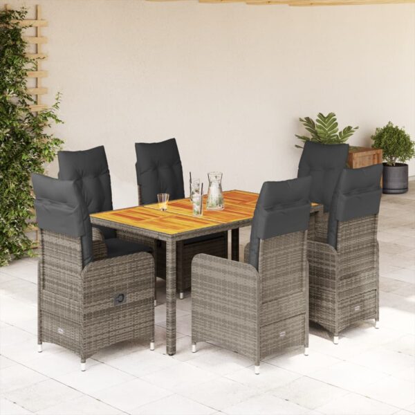 7-delige Bistroset met kussens poly rattan grijs