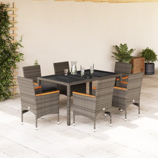 7-delige Tuinset met kussens poly rattan en glas grijs
