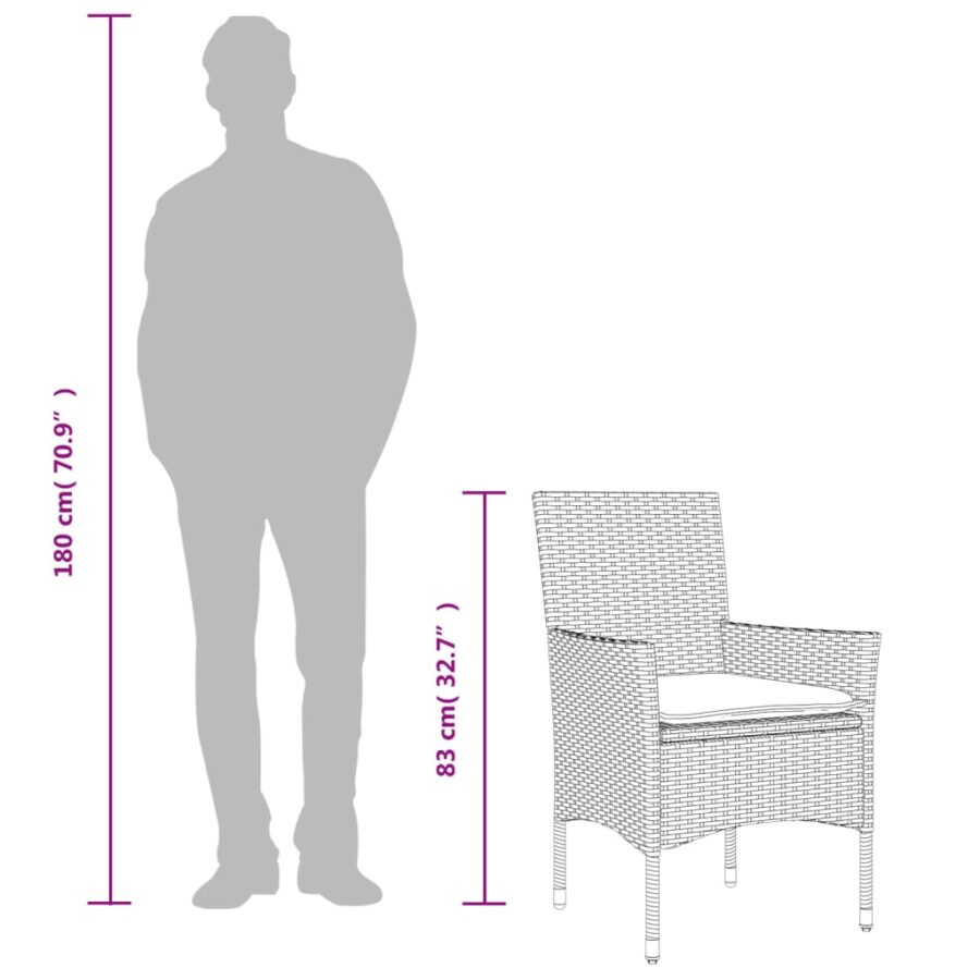5-delige Loungeset met kussens poly rattan en acaciahout grijs - Afbeelding 10