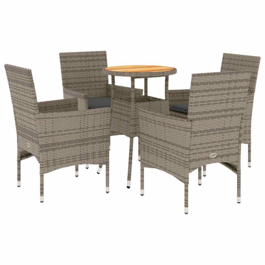 5-delige Loungeset met kussens poly rattan en acaciahout grijs - Afbeelding 2
