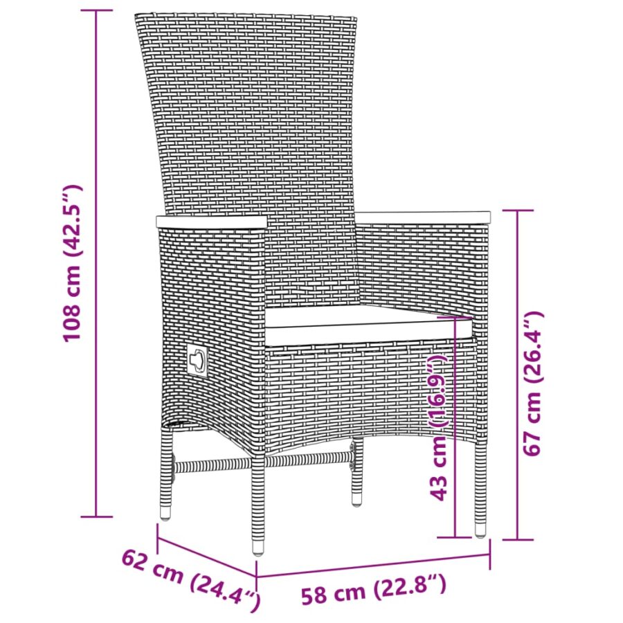 11-delige Tuinset met kussens poly rattan zwart - Afbeelding 9