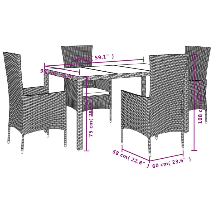5-delige Tuinset met kussens poly rattan beige - Afbeelding 5