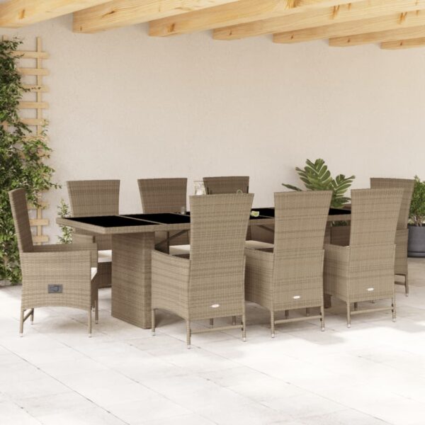 9-delige Tuinset met kussens poly rattan beige