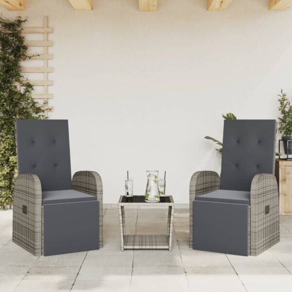 3-delige Tuinset met kussens poly rattan grijs