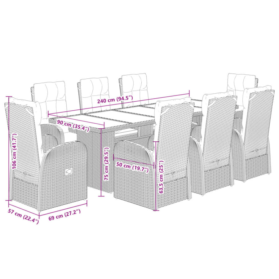 9-delige Tuinset poly rattan zwart - Afbeelding 7