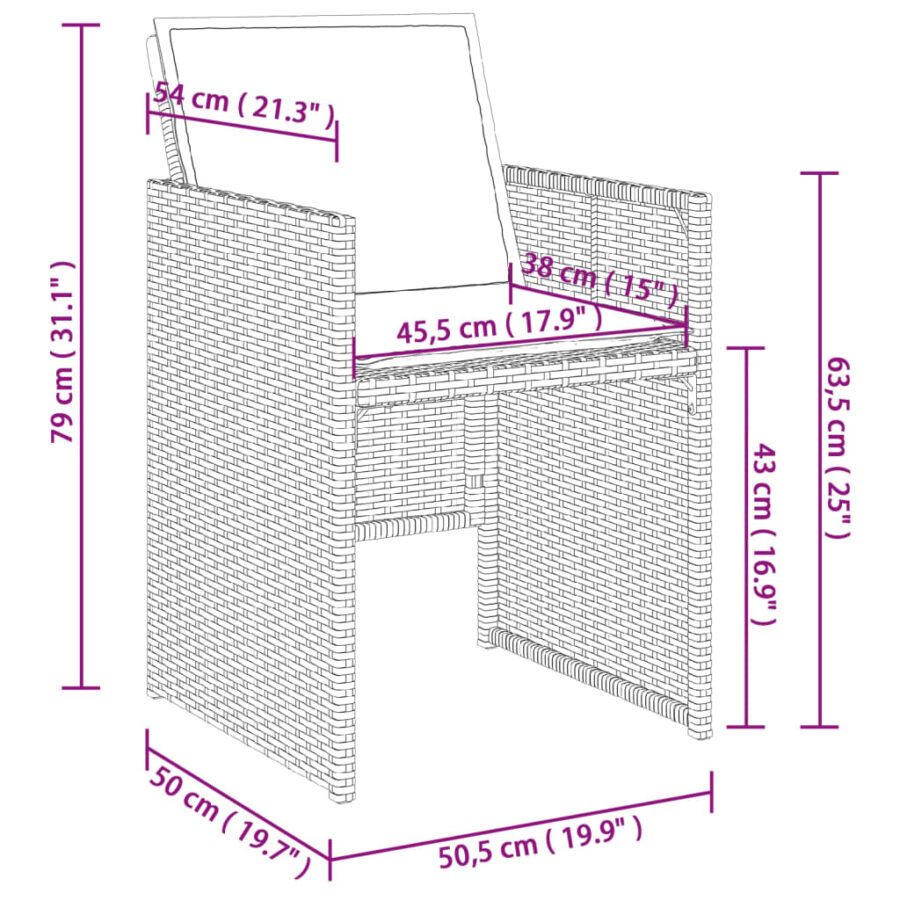 9-delige Tuinset met kussens poly rattan grijs - Afbeelding 10