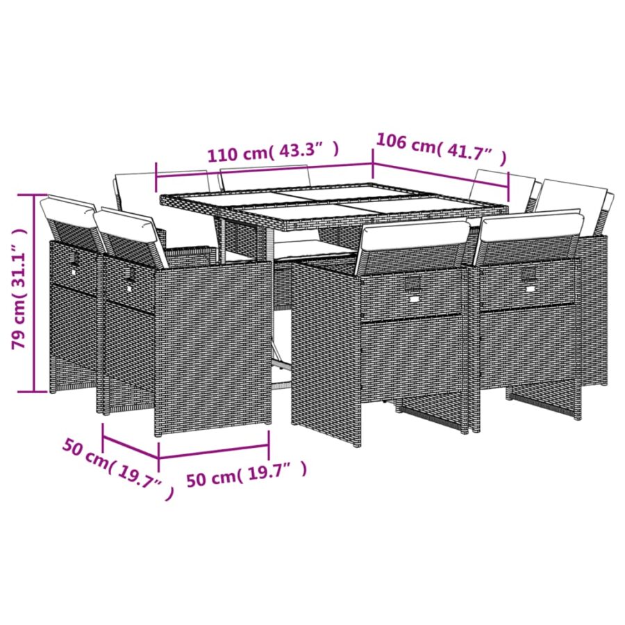 9-delige Tuinset poly rattan zwart - Afbeelding 8
