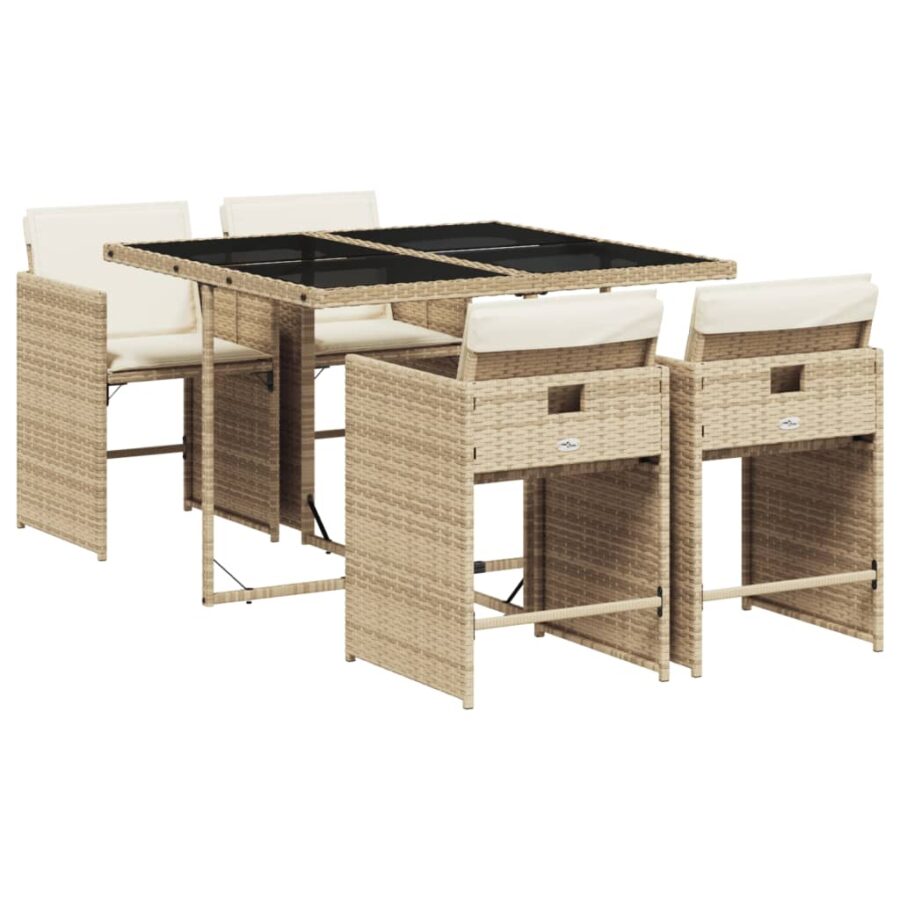 5-delige Tuinset met kussens poly rattan beige - Afbeelding 2