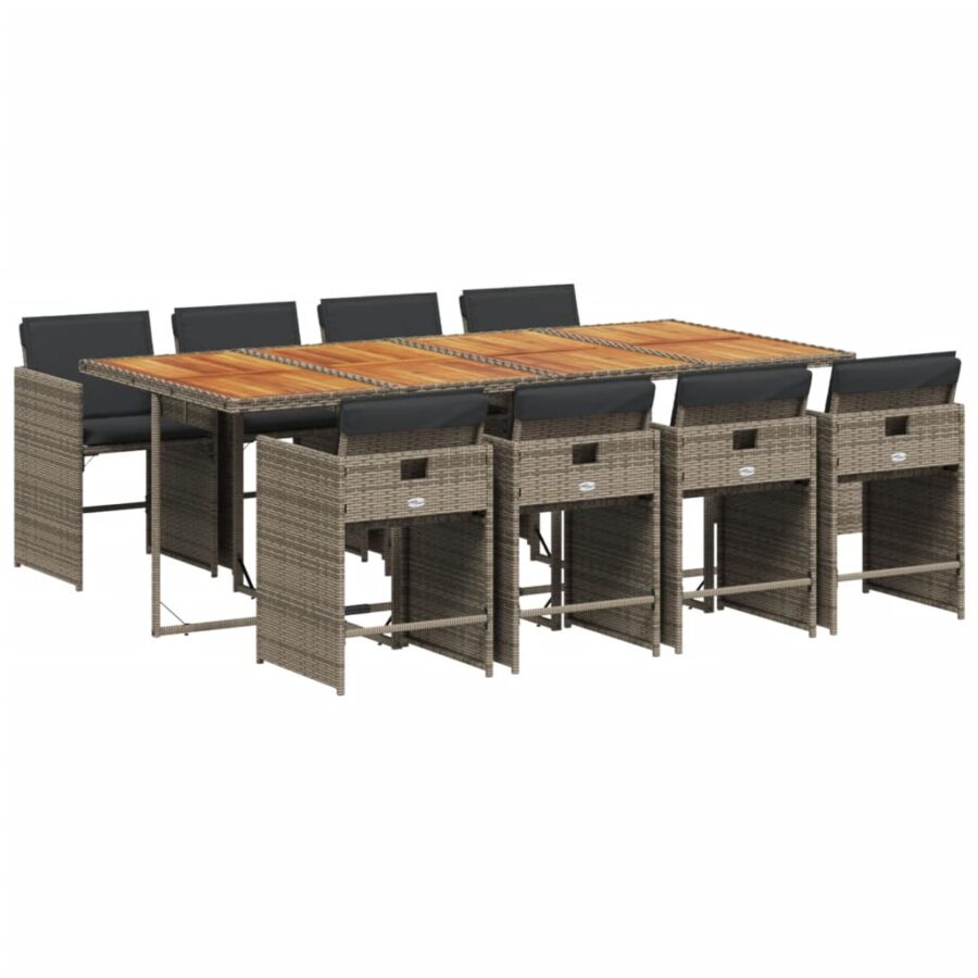 9-delige Tuinset met kussens poly rattan grijs - Afbeelding 2